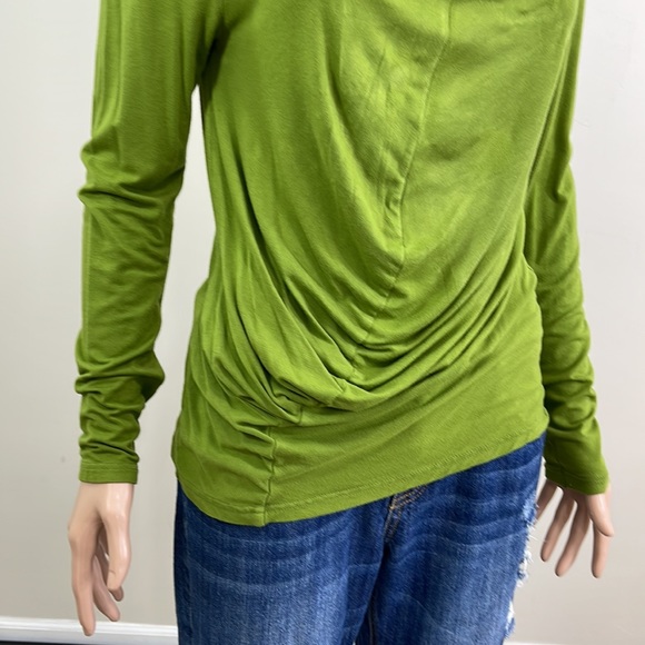 Soft Shirred-Seam Asparagus Draped Mock Neck Ruched Long Sleeve Top - Picture 3 of 16